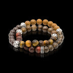 ブロンズラップ – ブロンズストーン × 化石木 × ガーネット × スモーキークォーツ 天然石 & シルバー925 ブレスレット