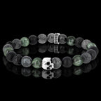 K.I.S.S. キャンディースワンプ – セラフィナイト × マットオニキス × ラルビカイト × ラヴァストーン × シルバー925 スカル & ラウンドビーズ ブレスレット