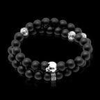 マットオニキス ラップブレスレット｜シルバー925 スカル & リング × バリシルバービーズ