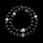 マットオニキス ラップブレスレット｜シルバー925 スカル & リング × バリシルバービーズ