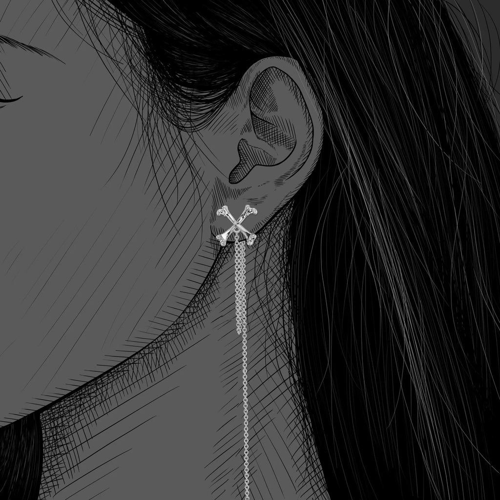 エメラルダス ピアス – クロスボーン＆チェーン 925シルバー製ハンドメイド
