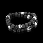 ラヴァスカルラップ – ラヴァストーン × マットオニキス × シルバー925 スカル & ヴィンテージシルバービーズ ブレスレット