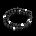 ラヴァスカルラップ – ラヴァストーン × マットオニキス × シルバー925 スカル & ヴィンテージシルバービーズ ブレスレット