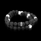 ラヴァスカルラップ – ラヴァストーン × マットオニキス × シルバー925 スカル & ヴィンテージシルバービーズ ブレスレット